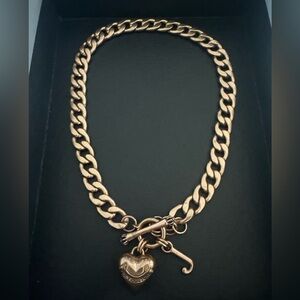 Juicy Couture Rose Gold Puff Heart Pendant Necklace Chain Link Toggle